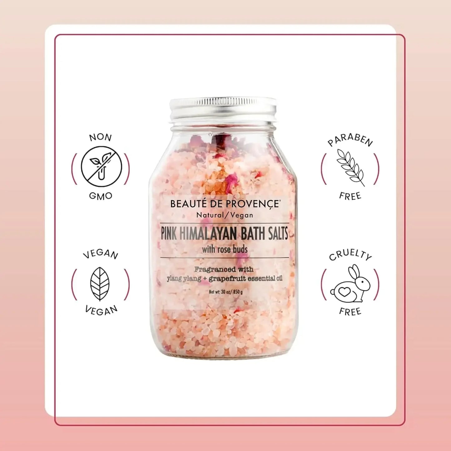 Pink Himalayan Bath Salt with Rose Petals - 100% Natural Aromatherapy, Ylang Grapefruit Essential Oil - Cruelty-Free, Revitalize