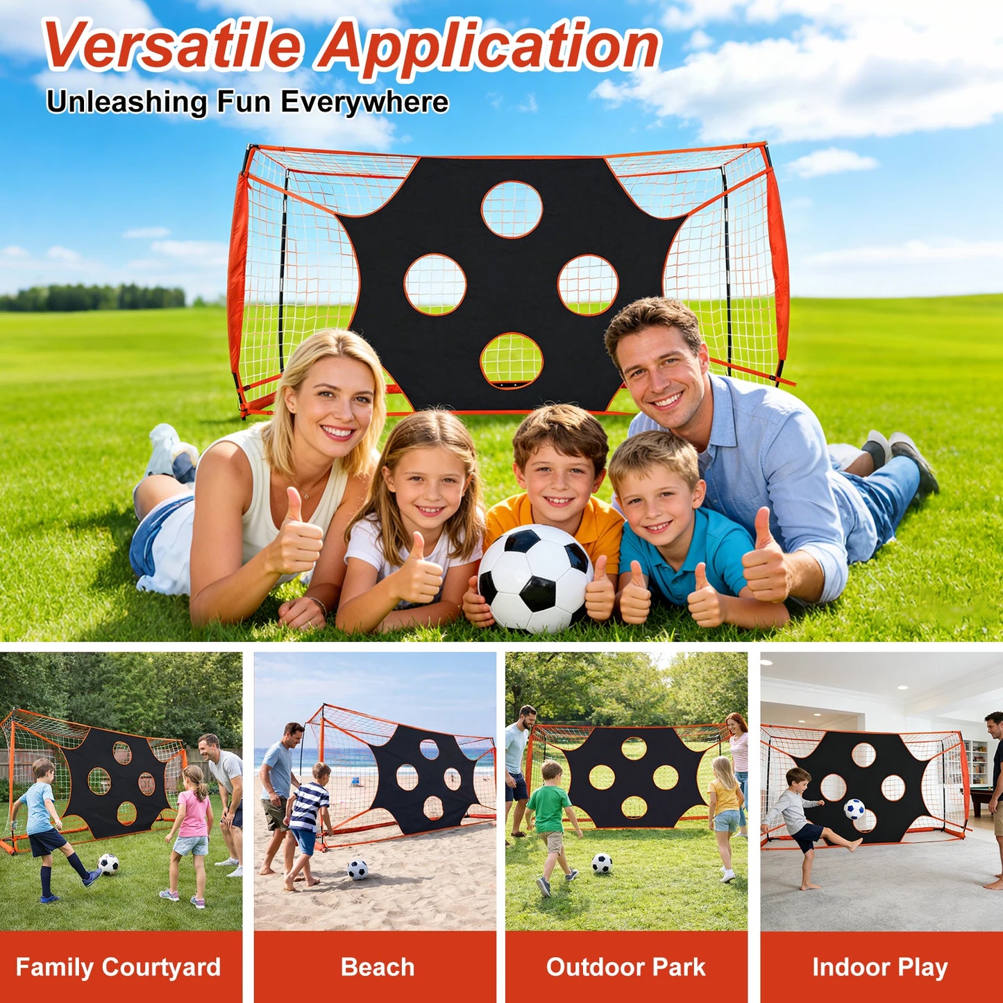 12x6 Ft Foldable Soccer Goal Folding Soccer Goal Target Net With 10 Highlighted Scoring Zones | for Park, Beach, Backyard, Playground, Garden