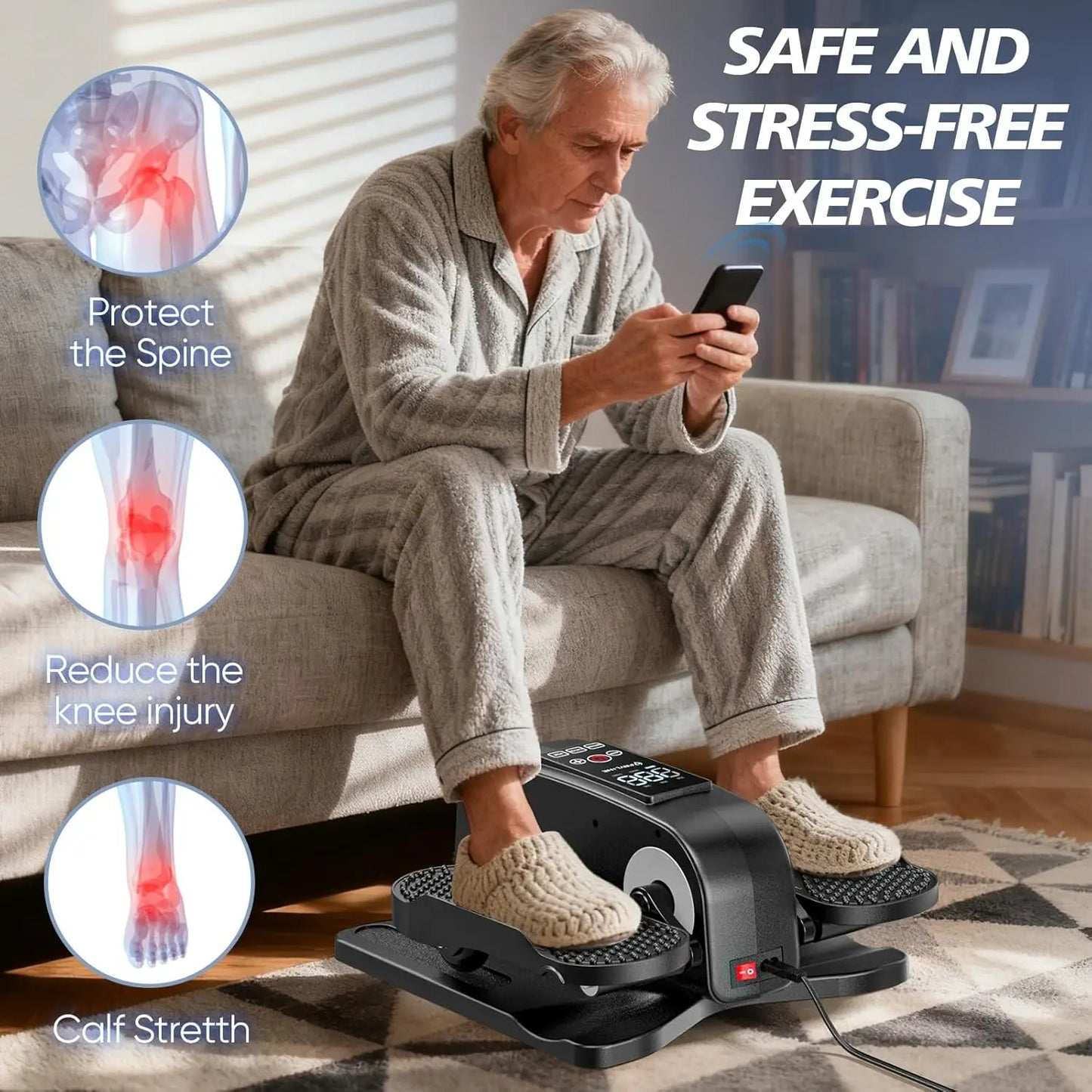 Under Desk Elliptical Machine for Seniors, Mini Leg Exerciser with Remote, Quiet Portable Electric Seated Foot Pedal Exerciser for Home Office