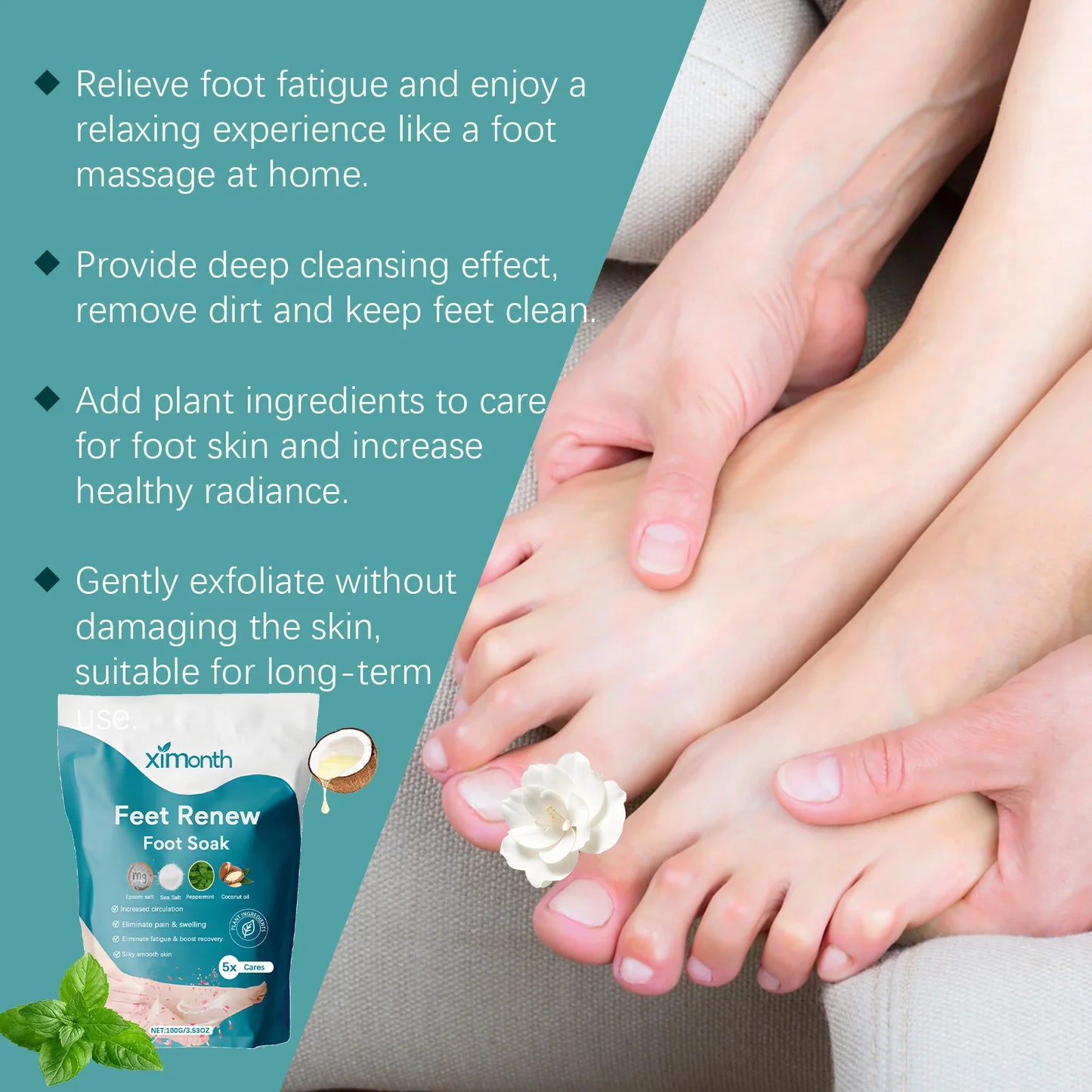Foot Salt Bath Stress Relief Dead Skin Remover Deep Cleansing Bath Soak Magnesium Moisturizing Body Feet Relaxing Bath Salt 100g