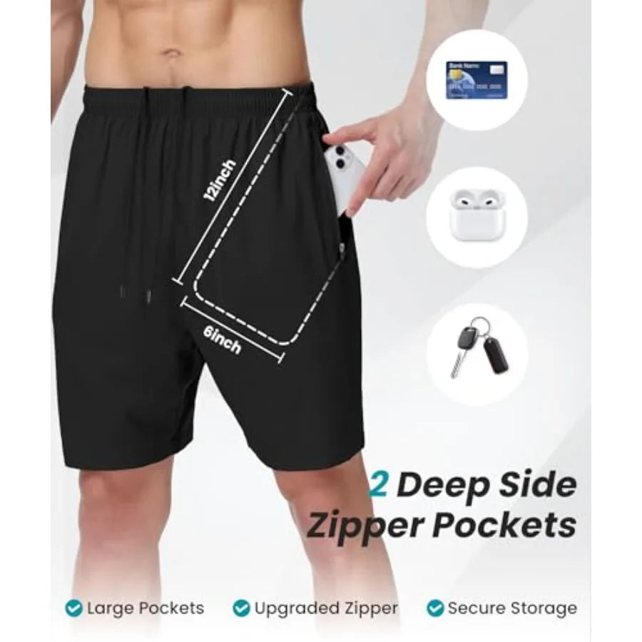 Mens Athletic Gym Shorts 7" Utra-Light Quick Dry Running Workout Basketball Shorts with Zipper Pockets Sports Tennis