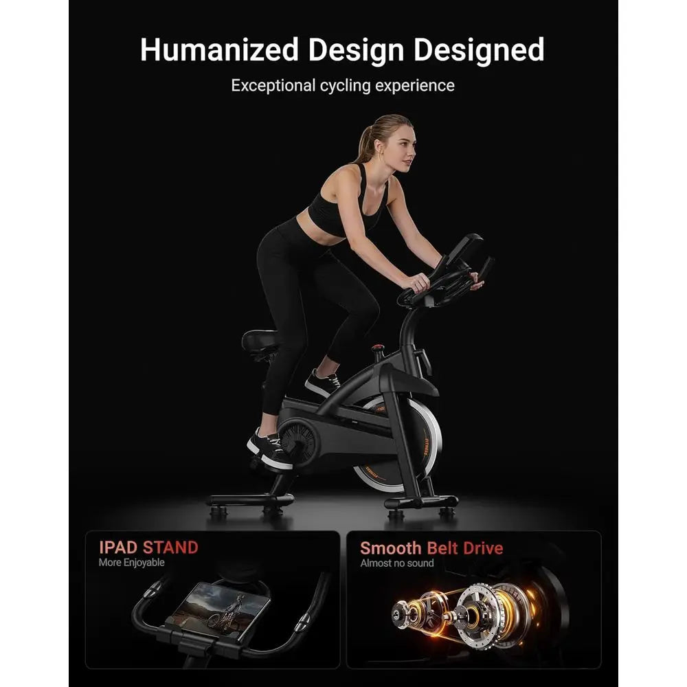 Stationary Exercise Bike Belt Drive Silent 0-100 Resistance With App Heart Rate Tablet Bottle Holder 300LB Home Cycling Workout