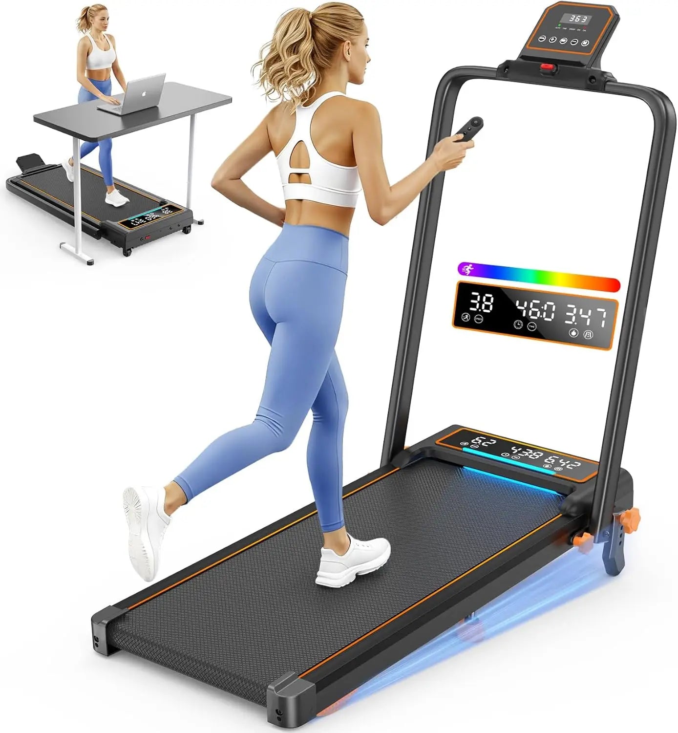 Walking Pad Treadmill with 15% Incline, Dual LED Display, 4-in-1 Foldable Treadmill for Home, 3.5HP 350LBS Capacity