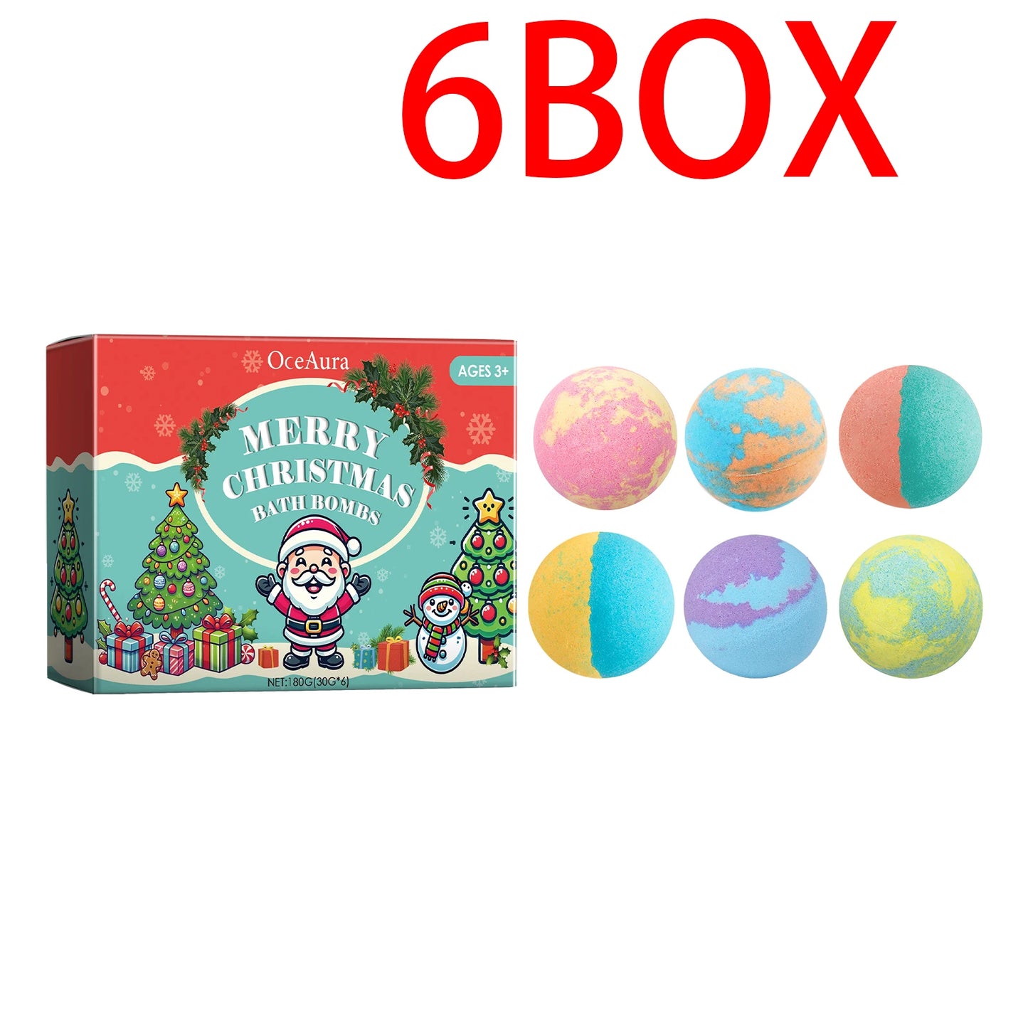OceAura Christmas Bath Bombs Set 6PC Colorful Fizzy Bath Bombs with Essential Oils Moisturizing Bubble Bath for Soft Skin