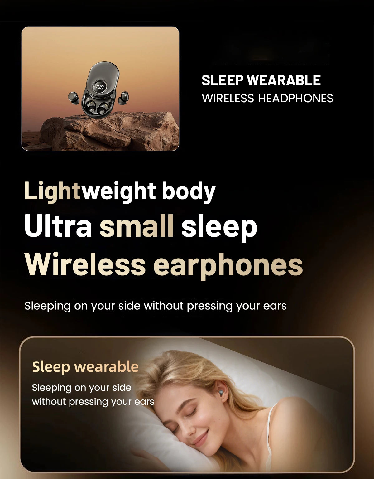 SK55 Bluetooth Wireless Earbuds Sleep Earphones, Bluetooth 6.0, Noise-Canceling Earphones.Improves Sleep Quality, Zero Pressure On The Ears When Sleeping On Your Side, Invisible Flat-head Earphones, Suitable For Travel And Si