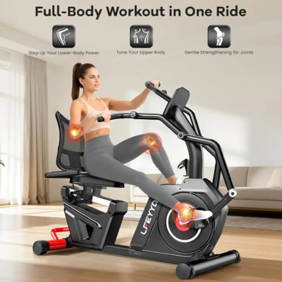 Recumbent Exercise Bike for Home Stationary Bike with Arm Exerciser 16-Level Magnetic Resistance Bluetooth App LCD Monitor Hear