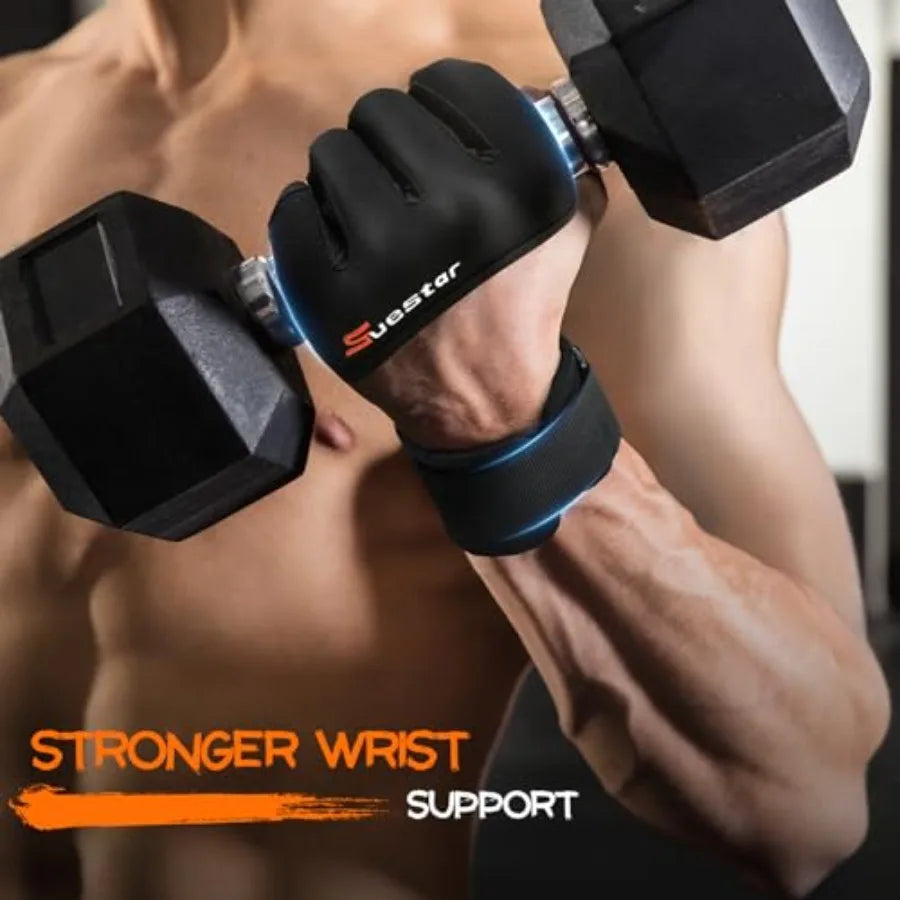 Workout Gloves, Heavy Duty Cowhide Padded Weight Lifting Gloves with Wrist Support, Full Palm Protection and Silicone Grips Gym