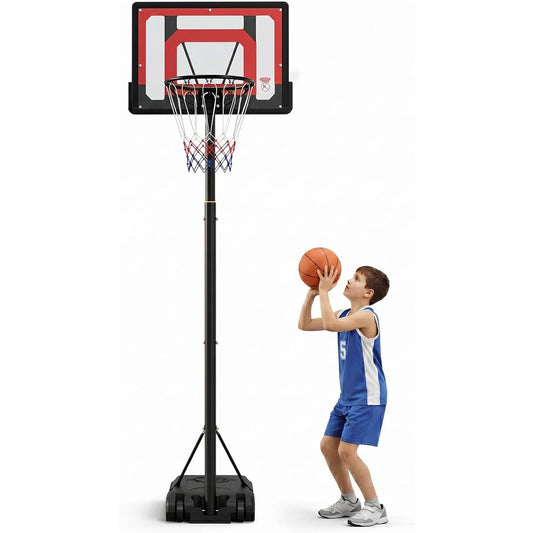Portable Basketball Hoop 33'' Shatterproof PC Backboard, 5.25-7FT Stepless Adjustable Height With Wheels For Backyard Driveway