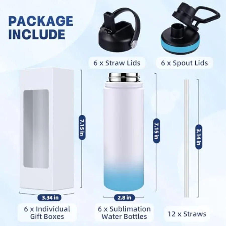 Sublimation Sports Water Bottle Blanks, 20oz Sublimation Tumblers Double Wall Stainless Steel Sublimation Cups with Wide Mouth