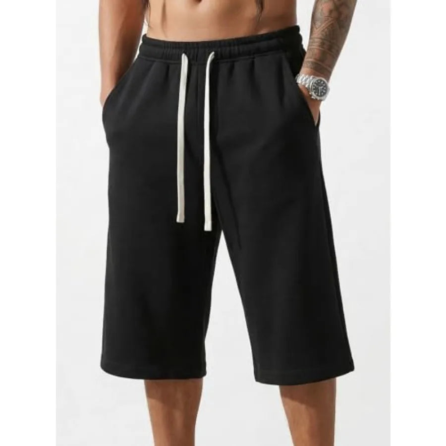Men's Baggy Sweat Shorts Cotton Long Below Knee Fleece Capri Shorts 11" Athletic Casual 3/4 Pants with Pockets