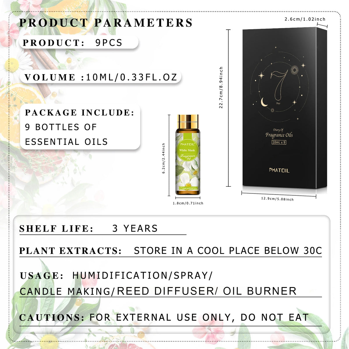 PHATOIL 9 X 10ml Fragrance Oil Christmas Gift Set for Diffusers for Home, Soap Candle Making Long Lasting Fragrance Oils Humidifier, Aromatherapy, Refresh Space