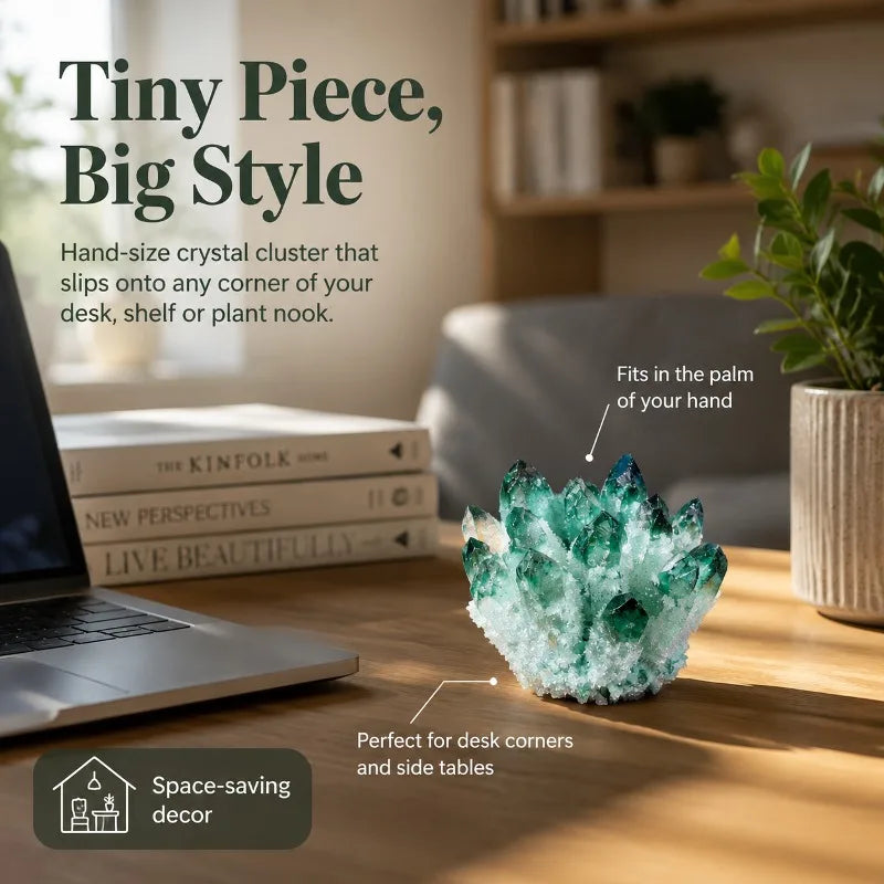 1 green quartz crystal cluster flower, random style, exquisite home decoration, DIY desktop design decoration, suitable for stunning green crystal clusters, is the best choice for housewarming, opening, and business gift givi