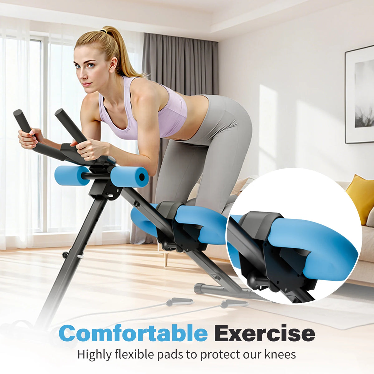 Foldable Ab Crunch Machine Core Workout Bench Adjustable Equipment Fitness Exercise Strength Resistance Bands for Home Gym