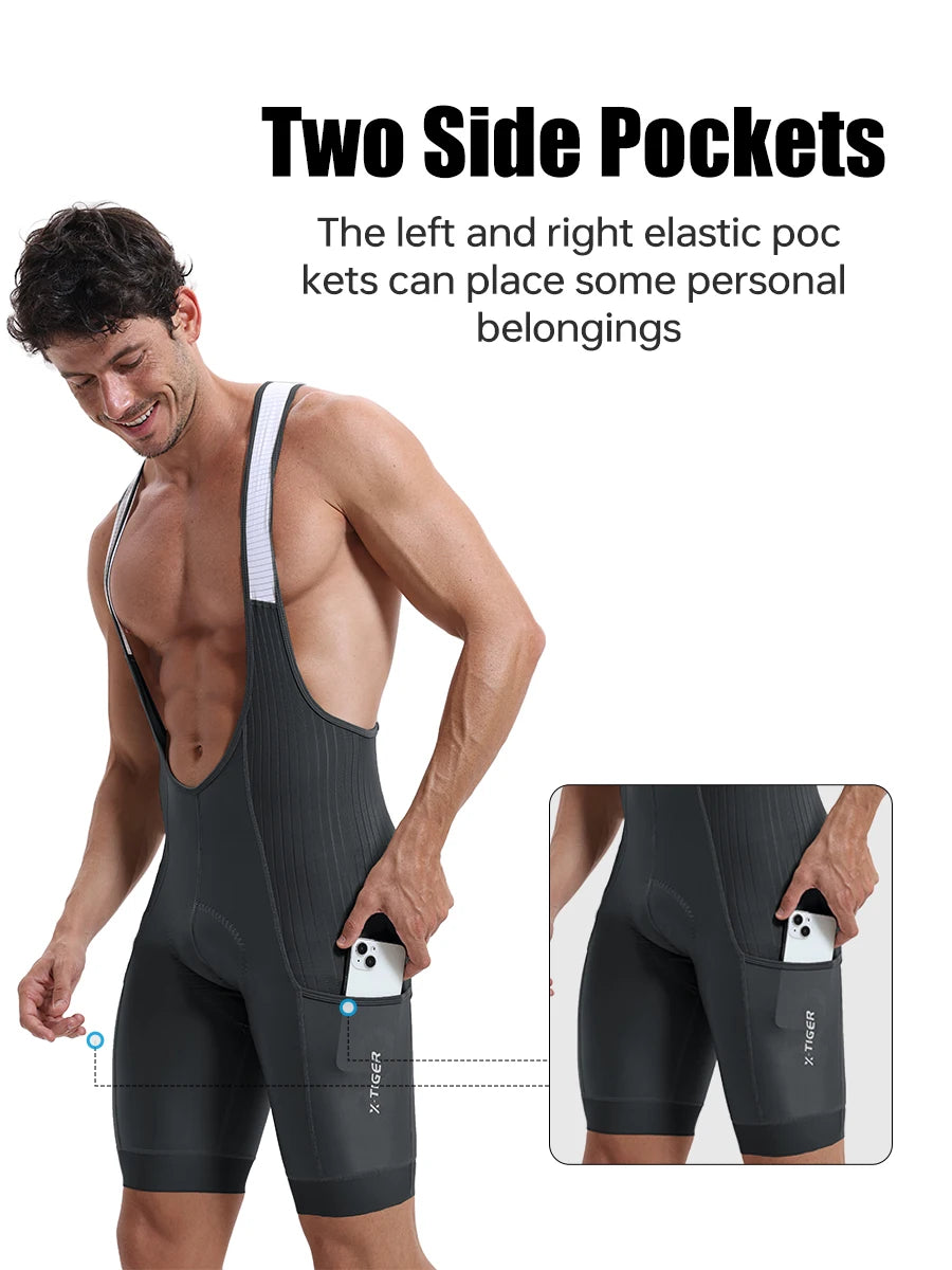 X-TIGER Men Cycling Bib Pants Anti-Slip Leg Grips 7-Hour Ride Padded Summer Riding Bike Bib Shorts with Side Pockets