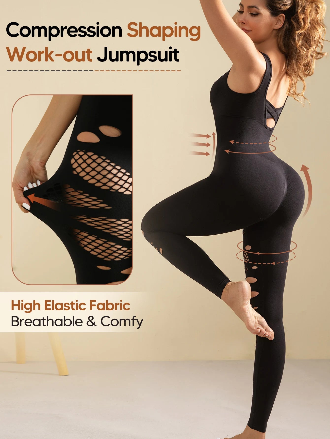 Women Workout Seamless Jumpsuit Yoga Bodycon One Piece Tank Top Leggings Romper