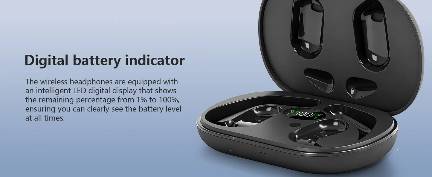 Open Ear Bone Conduction Headphones，,Over Ear Earbuds With Ergonomic Earhook,Bluetooth Headphones 5.4 With Smart Digital Display