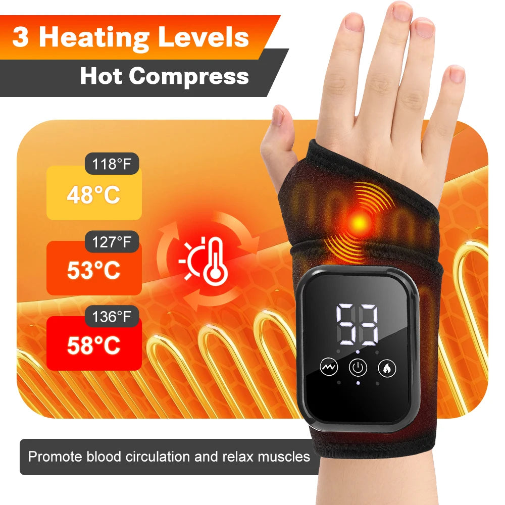 Electric Heating Wrist Massager Wrist Brace Protector Wrap 3 Vibration Modes Hand Massage 15 mins Timer