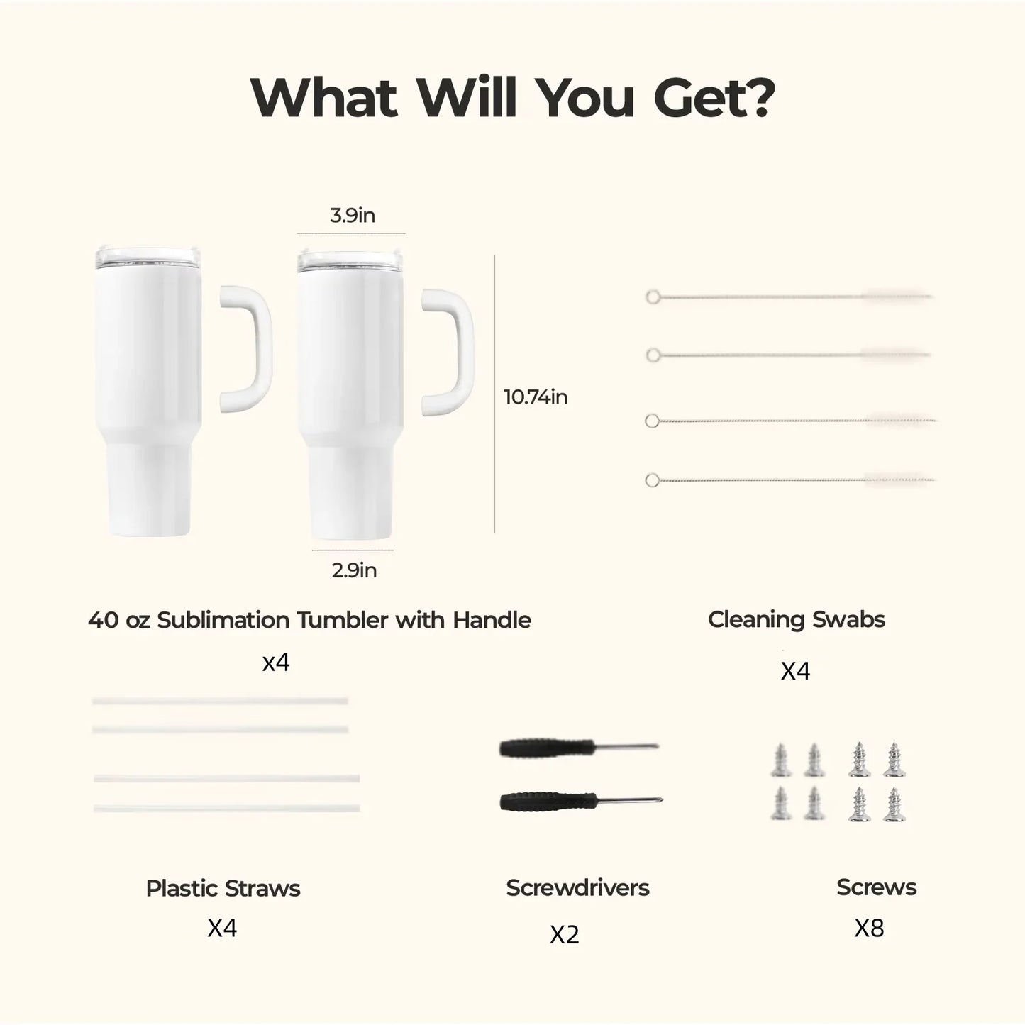 HTVRONT 2 Pack 40oz Sublimation Tumbler Blanks with Handle Blanks Stainless Steel Insulated Large Tumbler Bulk Coffee Travel Cup