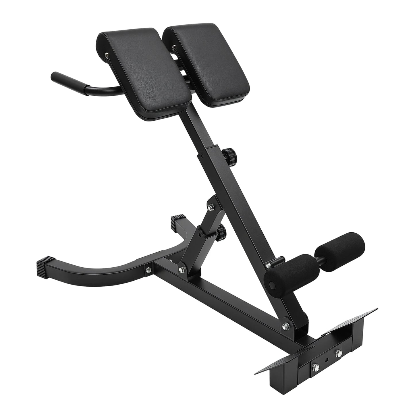 Back Extension Roman Chair Steel Frame Foldable Hyperextension Bench 5 Incline Angles 8 Adjustable Abdominal Pad Length 150Kg Load Capacity Multi-functional Core Workout Bench Anti-slip Handle Pedal Home Gym Fitness Equipment