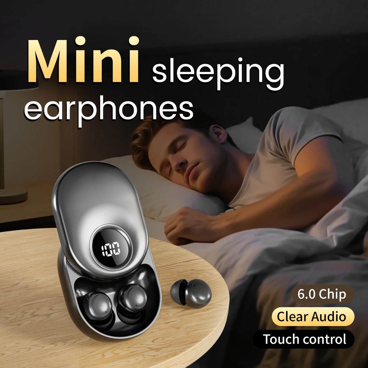 SK55 Bluetooth Wireless Earbuds Sleep Earphones, Bluetooth 6.0, Noise-Canceling Earphones.Improves Sleep Quality, Zero Pressure On The Ears When Sleeping On Your Side, Invisible Flat-head Earphones, Suitable For Travel And Si