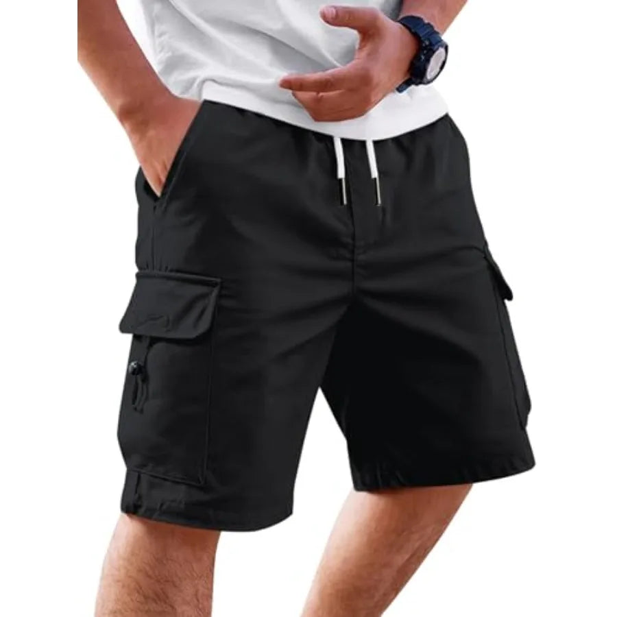 Runcati Mens Cargo Shorts Elastic Waist Drawstring Casual Work Shorts Summer Hiking Outdoor Shorts with 4 Pockets