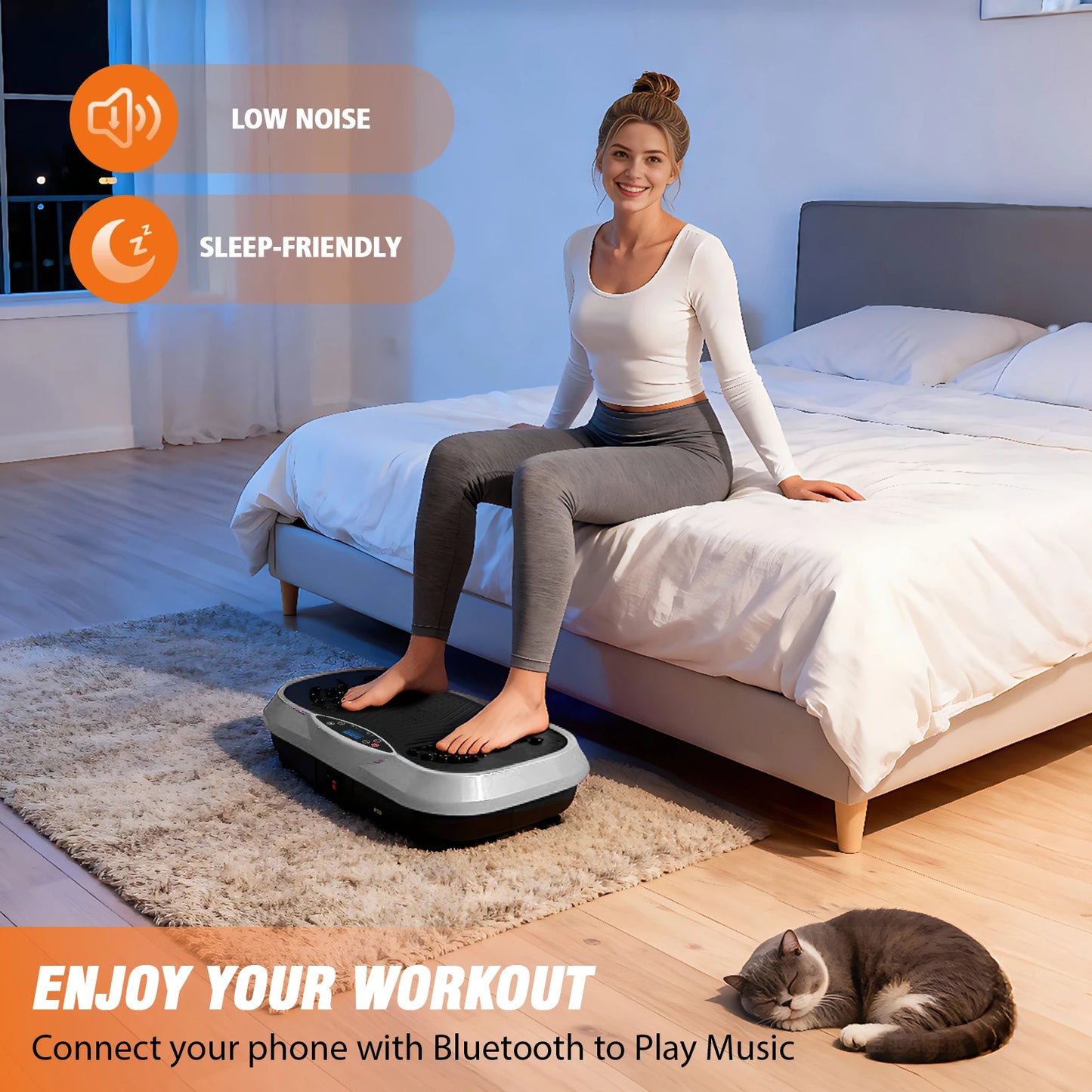 Portable Vibration Plate Exercise Machine Full-Body Workout with Bluetooth Resistance Bands Yoga Straps for Weight Loss &Shaping
