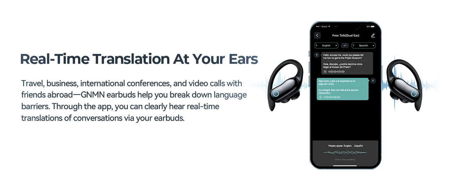 Active Noise Cancelling Ear Buds AI Translation Wireless Earbuds 96hrs Playback Bluetooth Headphones with Earhooks Microphone