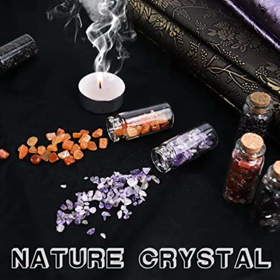 A Set of 49 Different Crystal Gemstones in Glass Bottles Chip Crystal Natural Reiki Healing Tumbled Stones Random Stuff Witchcr