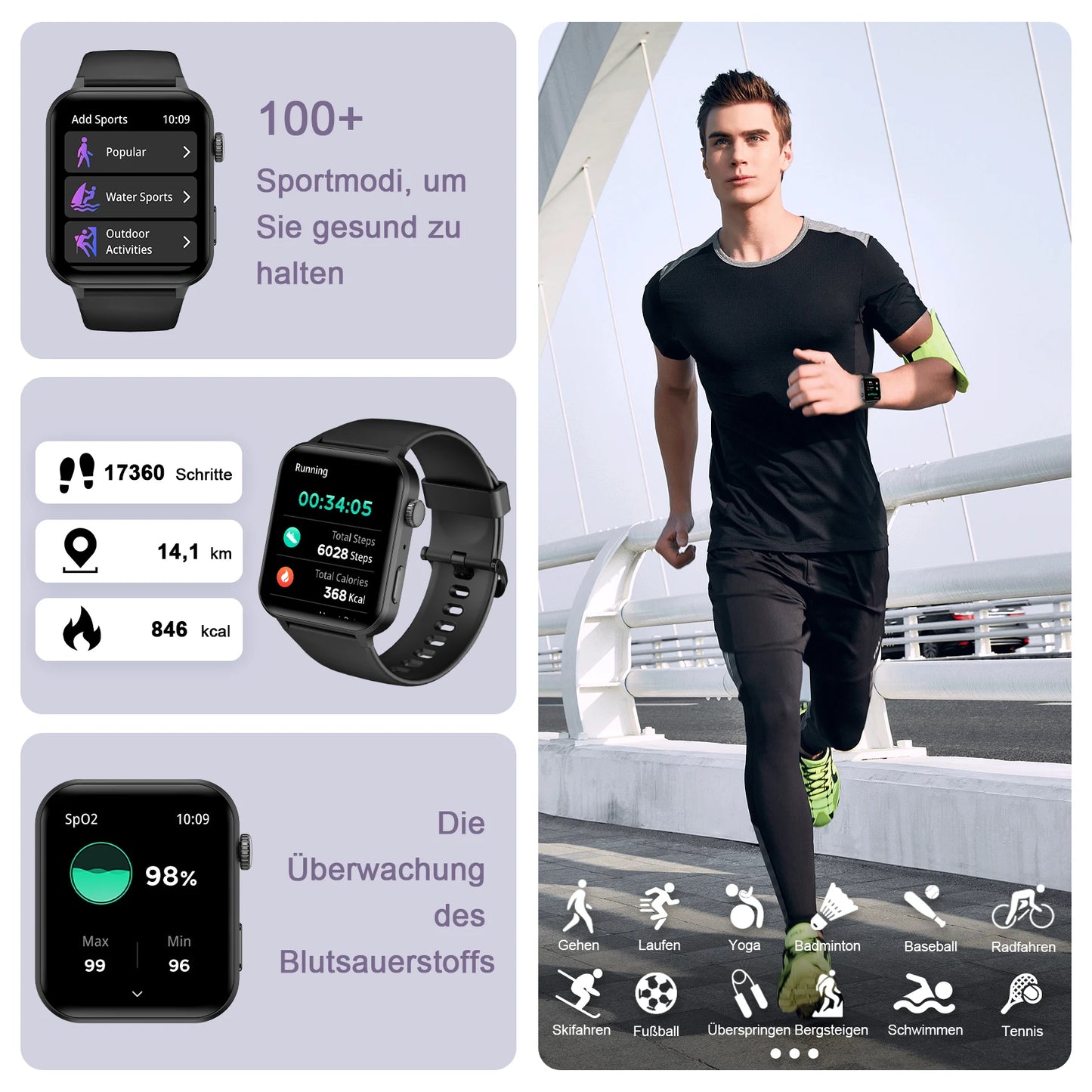 Blackview R30PRO Bluetooth Smartwatch Health Monitoring 100+ Sport Mode Fitness Watch 1.85‘’ HD TFT Screen Watches for Men Women