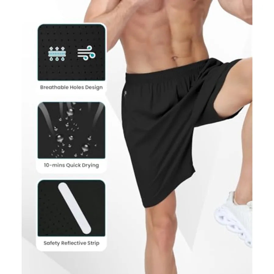 Mens Athletic Gym Shorts 7" Utra-Light Quick Dry Running Workout Basketball Shorts with Zipper Pockets Sports Tennis