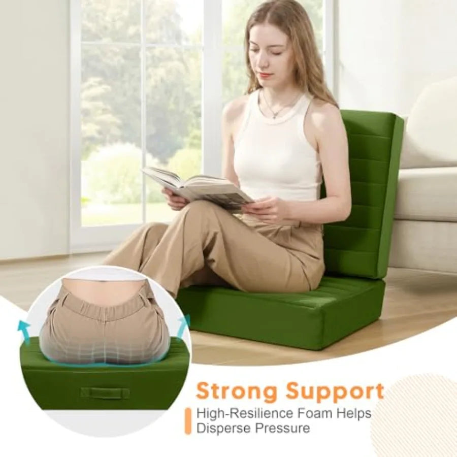 Square Floor Pillows for Adults,Sets Large Meditation Cushion with 5" Thick Foam and Washable Tufted Cover, Green Seat Floor Cu