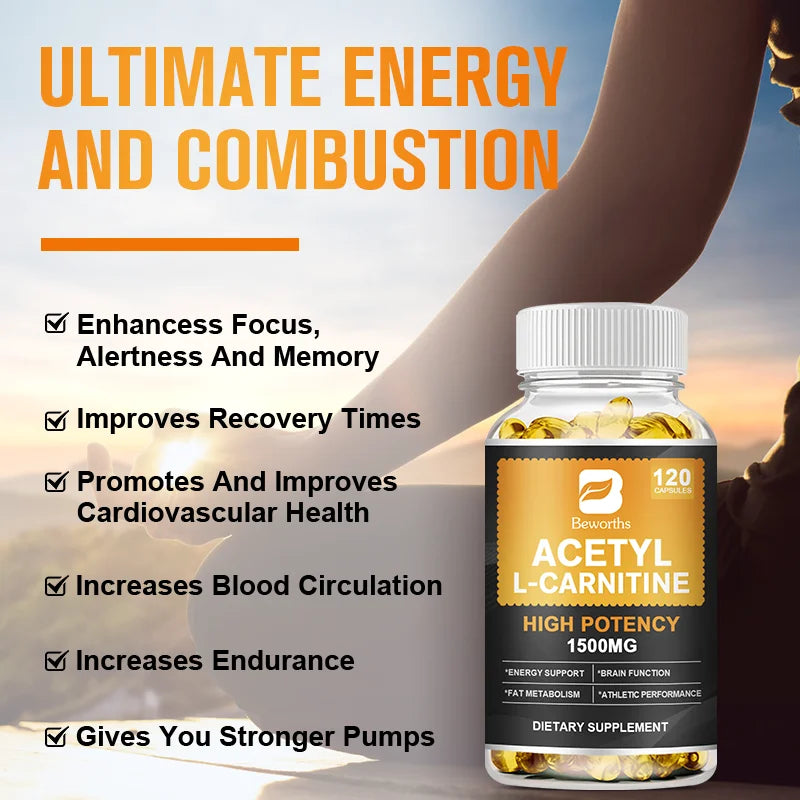BEWORTHS 1500mg L-Carnitine Capsules Promote Muscle Growth Energy Support Anti-fatigue Exercise Dietary Gym Supplement