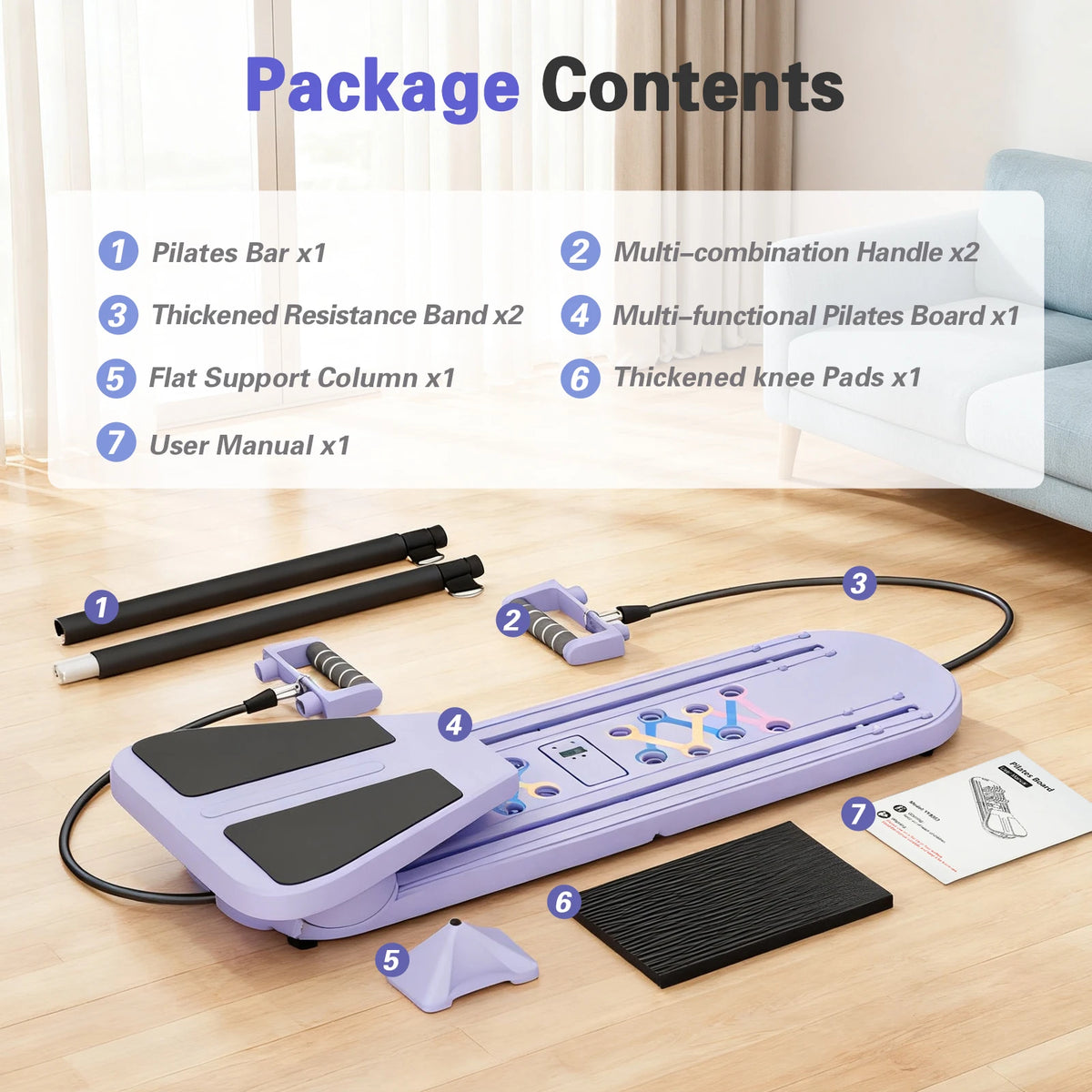 15-in-1 Abdominal Pilates Board Full-Body Training Pilates Multifunction Resistance Bands Ab Workout for Office Outdoor Home