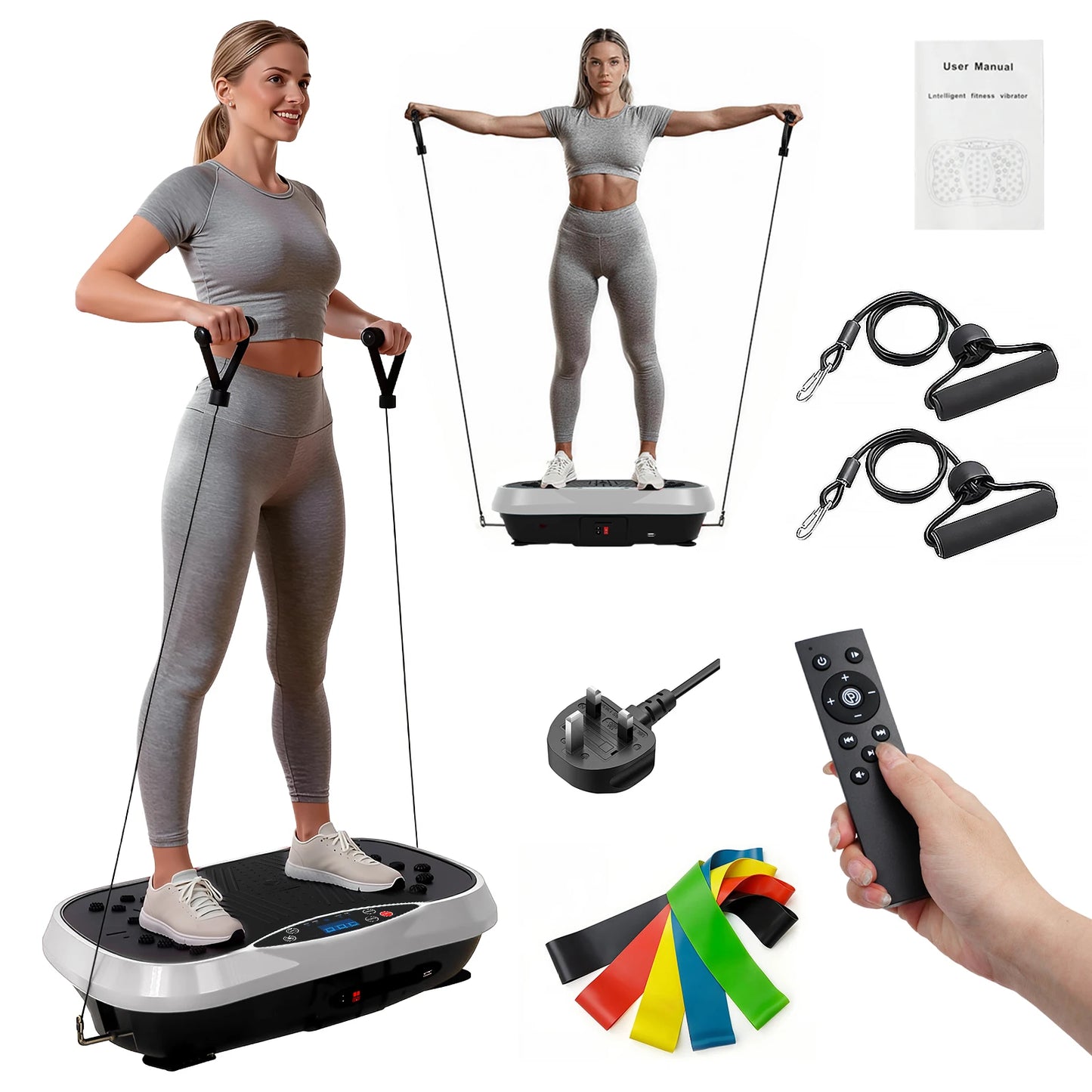 Portable Vibration Plate Exercise Machine Full-Body Workout with Bluetooth Resistance Bands Yoga Straps for Weight Loss &Shaping