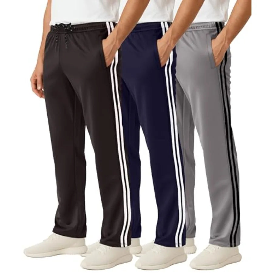 Real Essentials 3 Pack: Men's Mesh Open Bottom Sweatpants Gym Active Athletic Workout Casual Pants with Pockets