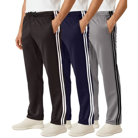 Real Essentials 3 Pack: Men's Mesh Open Bottom Sweatpants Gym Active Athletic Workout Casual Pants with Pockets