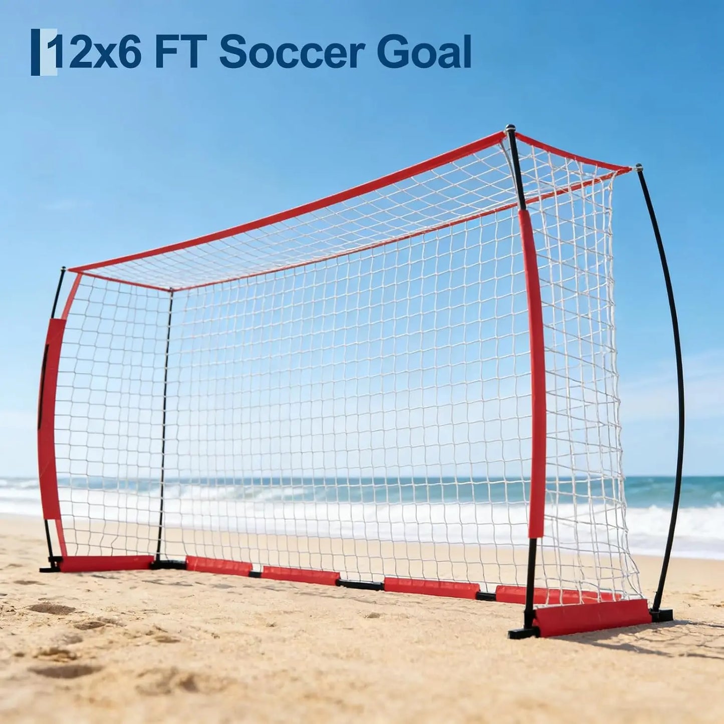 12x6 ft Steel Competition Soccer Goal, Foldable Heavy-Duty net with Metal Frame, high-Strength Fiberglass Support Poles, Includes Storage Bag & Ground Stakes