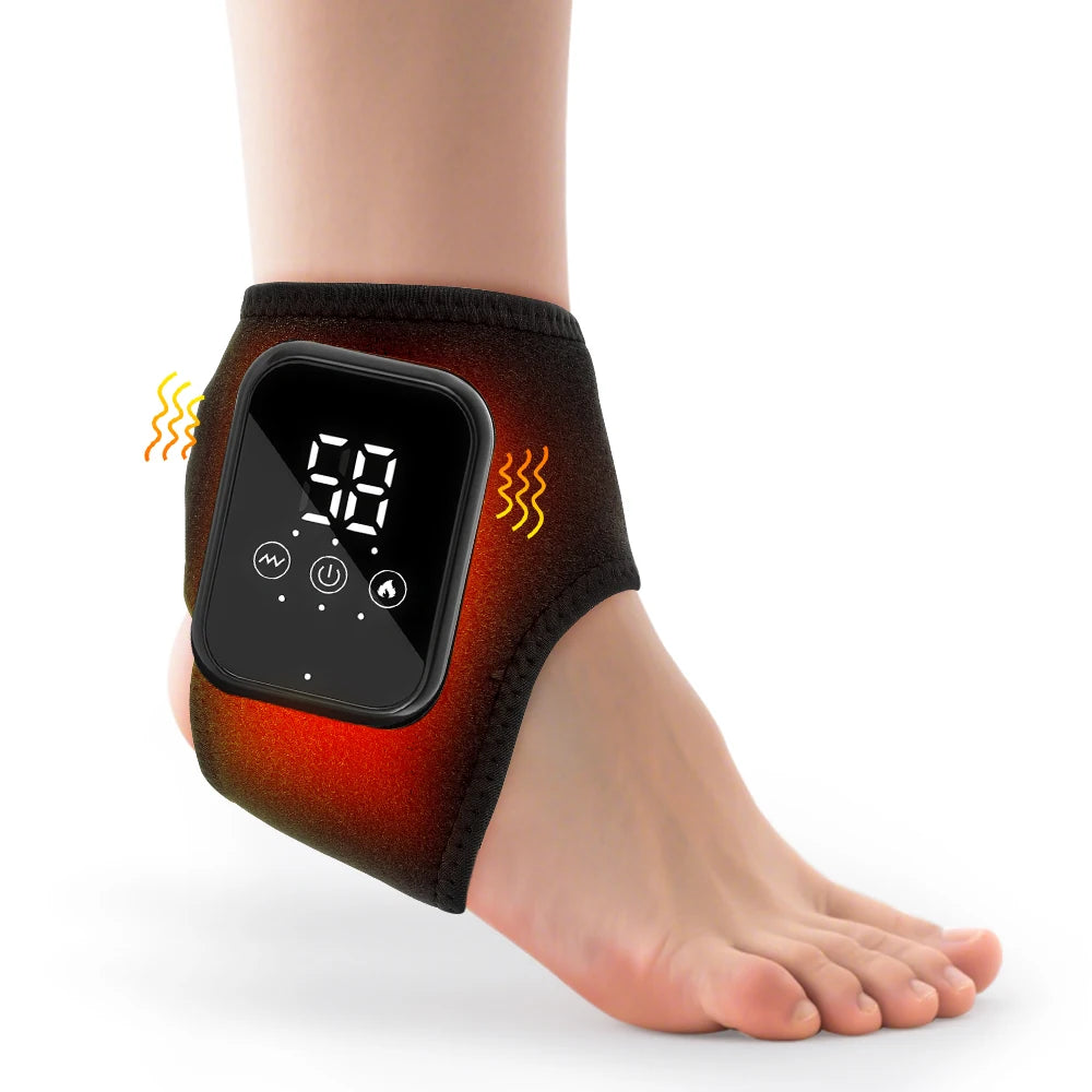 Heated Ankle Massager with Vibration, Hot Compress Ankle Support Wrap for Sprain Relief, Joint Protection Foot Brace