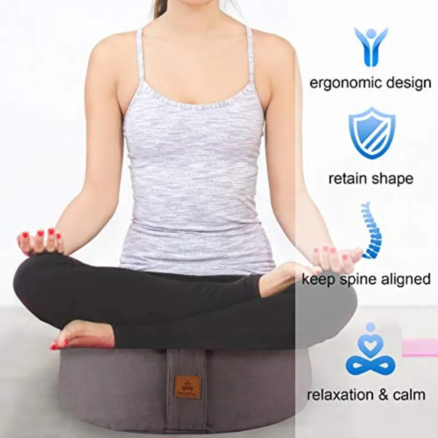 Zafu Buckwheat Meditation Cushion, D=13"/16" H=5.5", Round Zabuton Meditation Pillow, Yoga Bolster Kneeling Pillow Premium Yoga