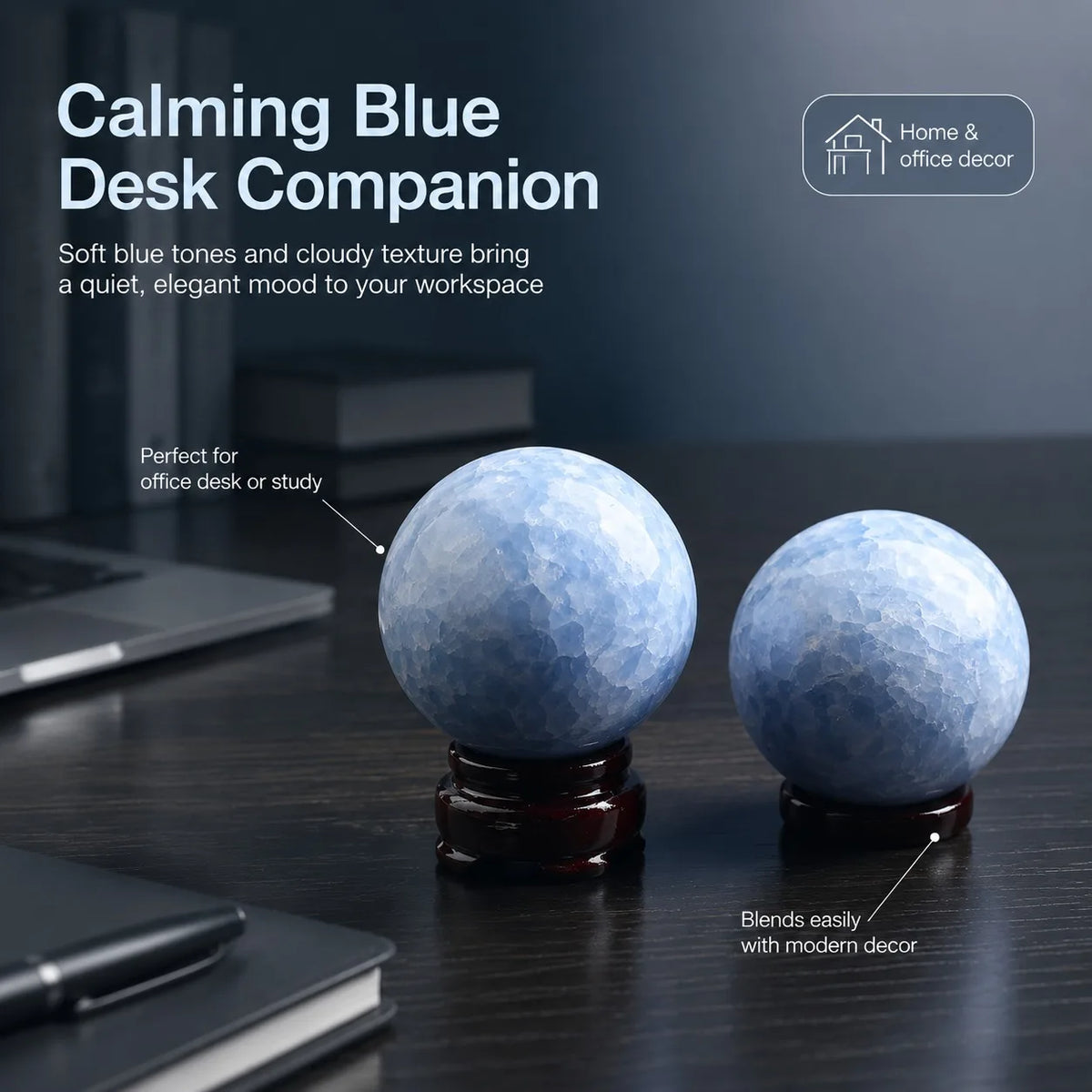 Blue crystal ball, mineral specimen, polished crystal ball, random style, suitable for home office living room decoration, is the perfect holiday gift for family, friends, and crystal enthusiasts
