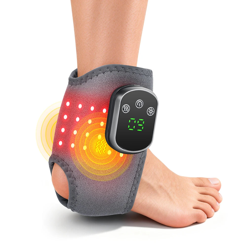 Rechargeable Wireless LED Ankle Massager with Heated Brace 5 Heat Settings & 3 Vibrations for Joint Relief And Relaxation