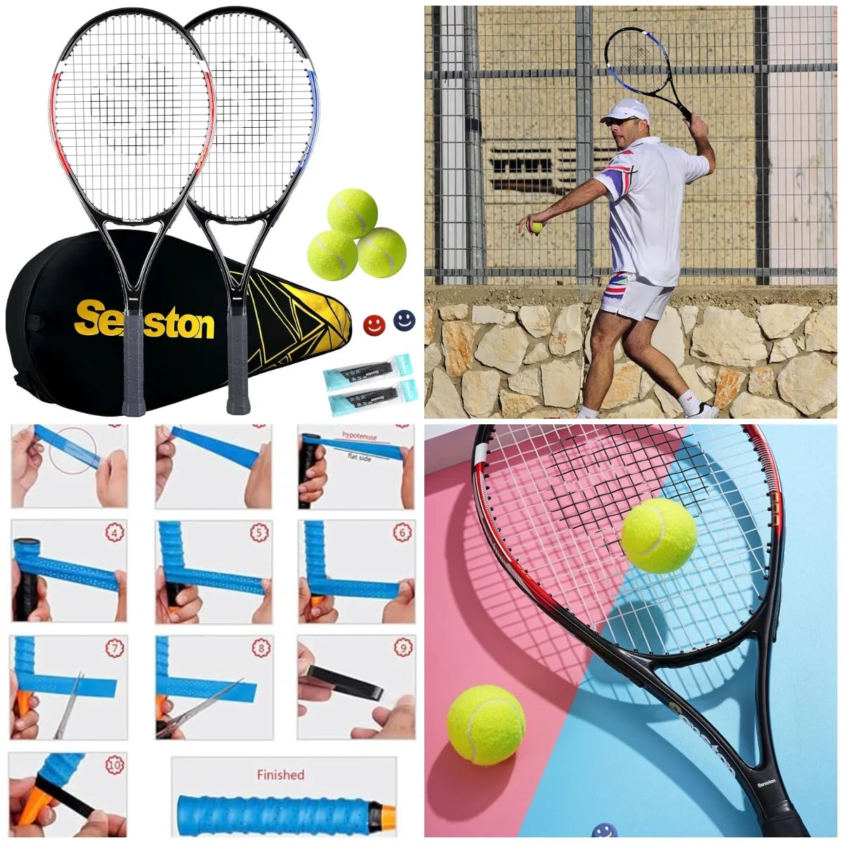 Tennis Rackets for Adults 27 inch Tennis Racquets - 2 Player Tennis Racket Set with 3balls,2 Grips, 2 Vibration Dampers