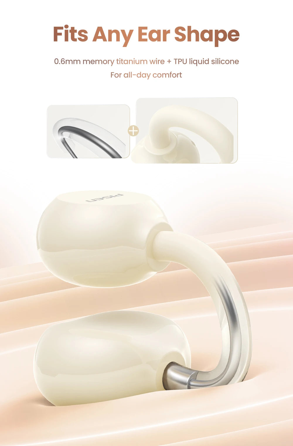 PISEN Wireless Bluetooth 6.0 Hi-Res Ear Clip Earphones 360° Directional Sound Field Long Battery Life Sports Clip Earbuds 30H Pl