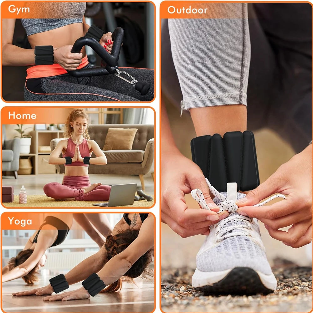 1Pair 2-4lbs Adjustable Wrist & Ankle Weights - Silicone Weighted Bracelets for Women Men - Yoga,Running,Pilates,Water Exercises