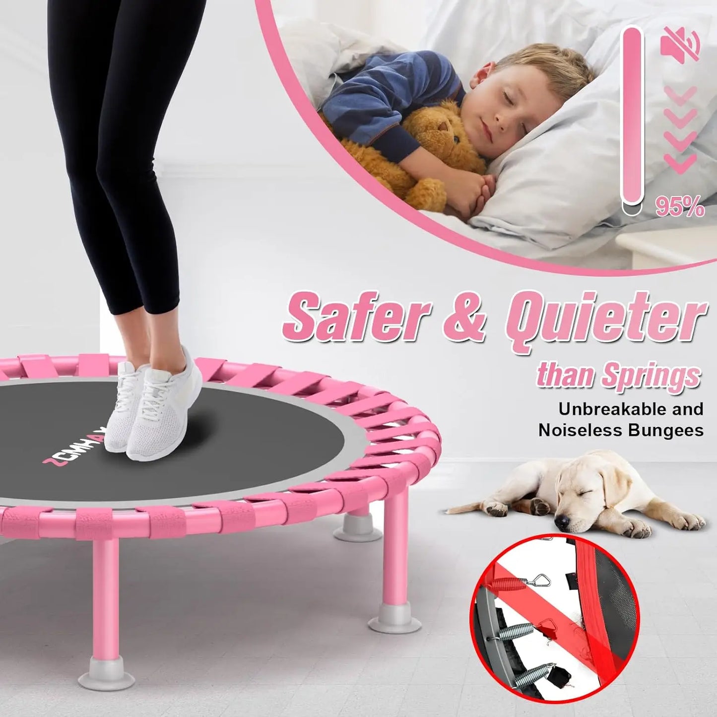 40" Foldable Mini Trampoline, 450lbs Capacity with T-Shaped Adjustable Bar for Adults & Kids, Indoor Fitness Rebounder