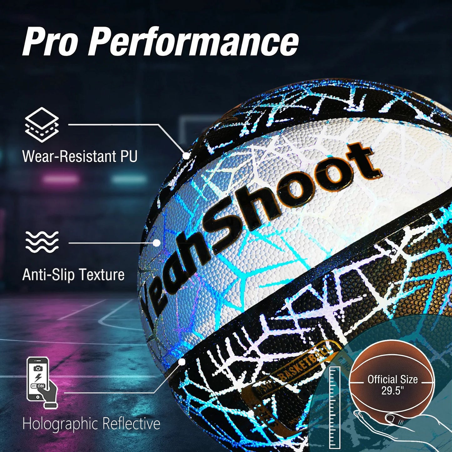 2026 Dark-Glowing Holographic Basketball - Light-Up Luminous Basketball for Outdoor Training And Nighttime Games