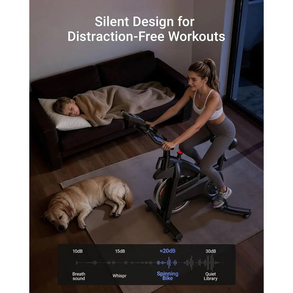 Stationary Exercise Bike Belt Drive Silent 0-100 Resistance With App Heart Rate Tablet Bottle Holder 300LB Home Cycling Workout