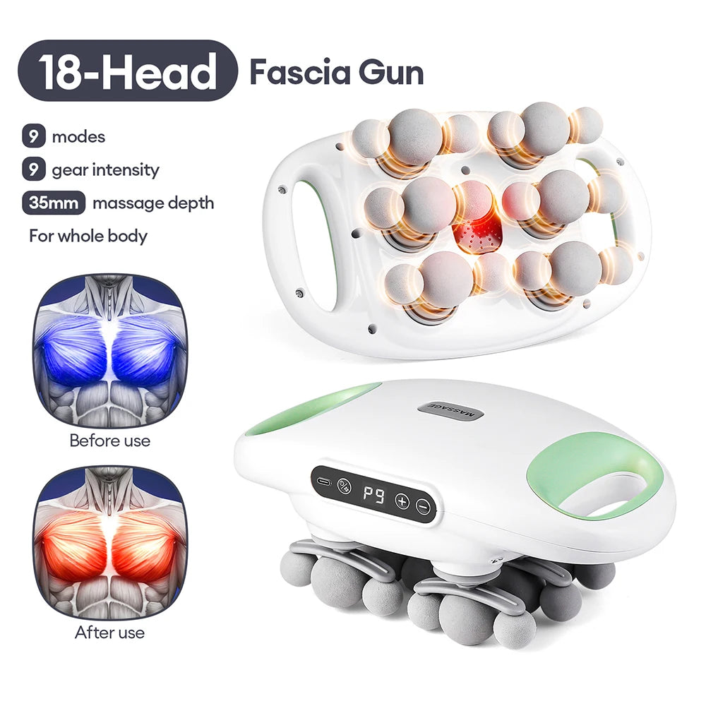18/24 Heads Fascia Gun Red Light Deep Tissue Muscle Massager Wireless Massage Gun for Back Waist Leg Body Muscle Relaxation Home Gym