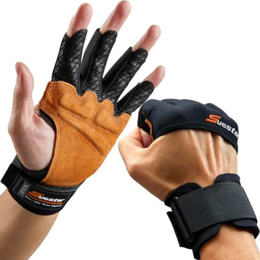 Workout Gloves, Heavy Duty Cowhide Padded Weight Lifting Gloves with Wrist Support, Full Palm Protection and Silicone Grips Gym