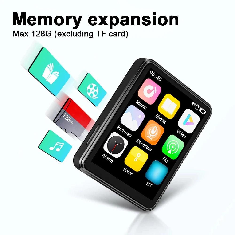 2.4 Inch Full Touch Screen MP3 MP4 Player with Speaker BT with Built in Speaker TF Card Expansion Supports for E-book Reading